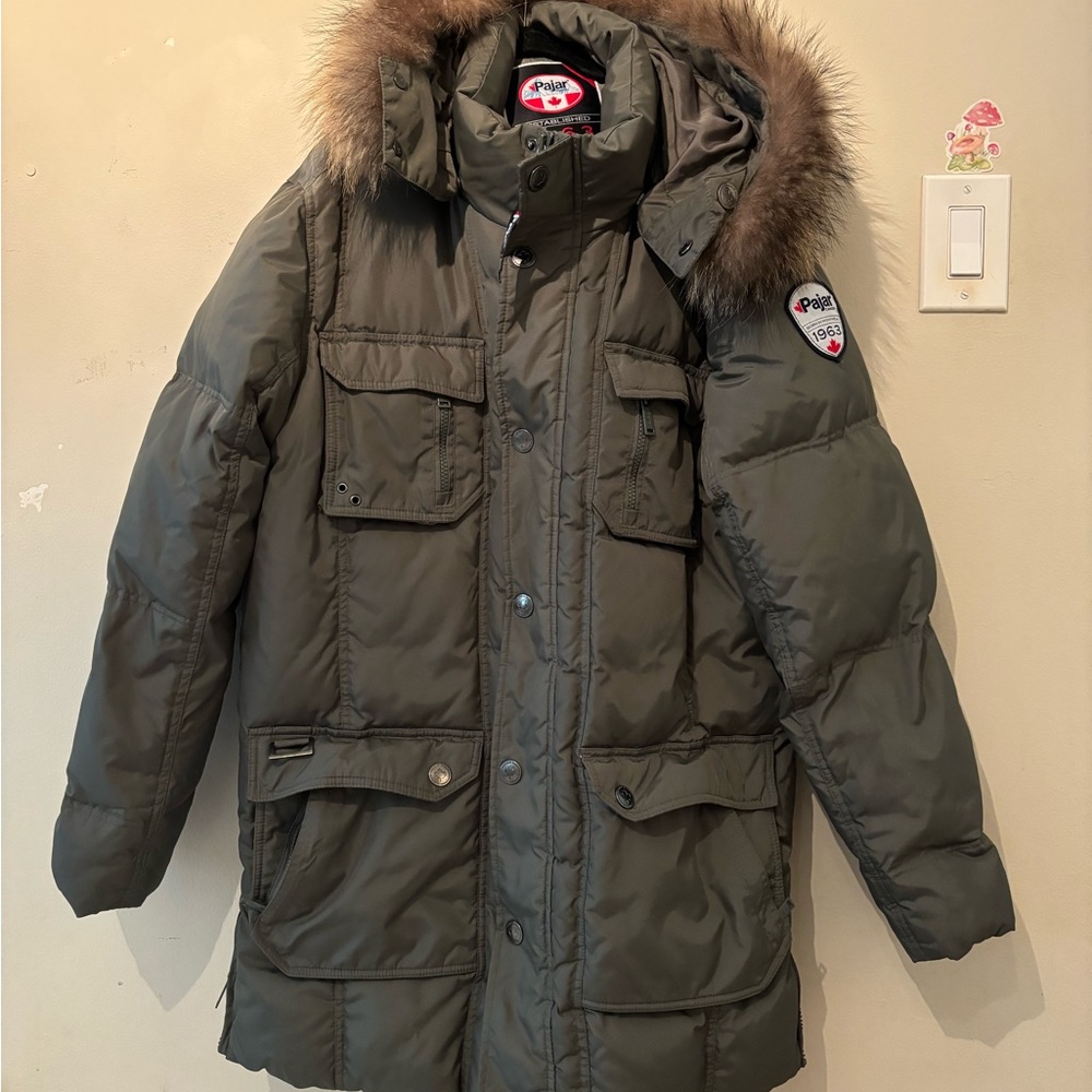 Pajar Olive Green Winter Parka with Fur Trim